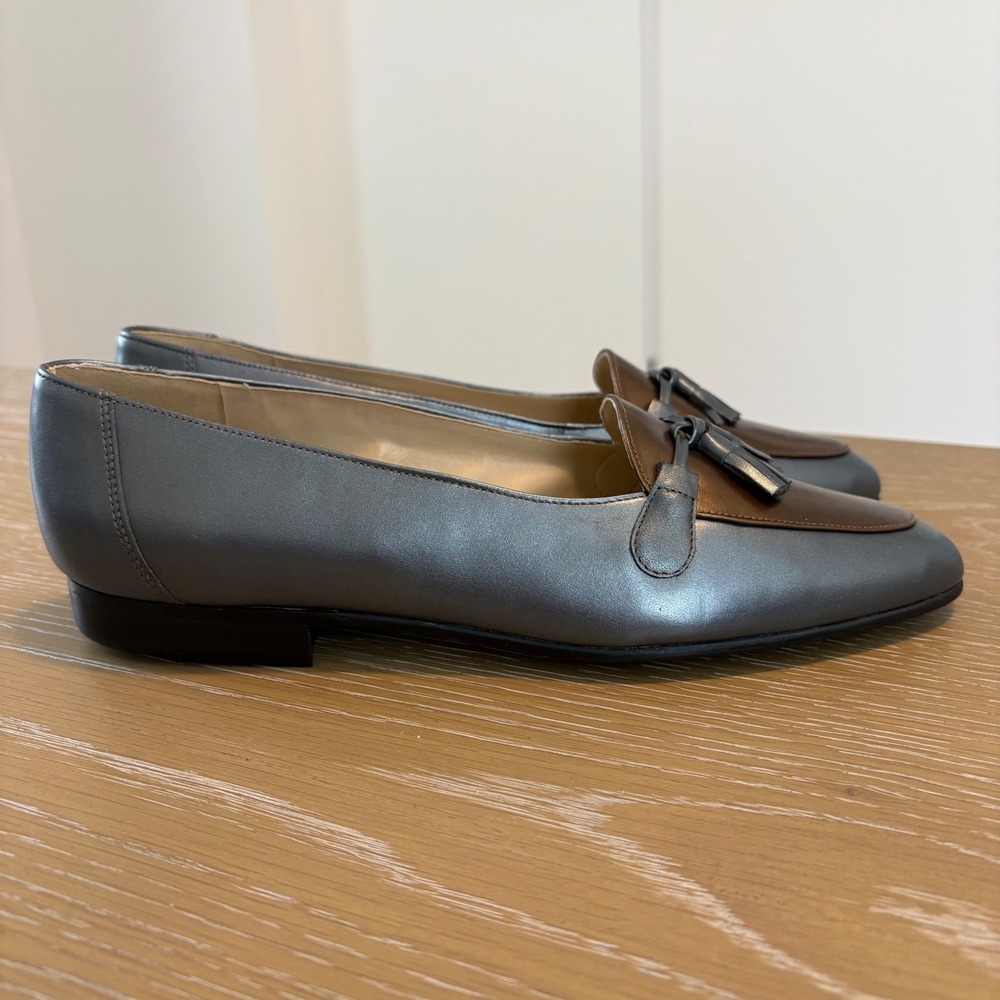 Selby Womens Metallic Blue Bronze Leather Tassel Loafers Shoes Womens Size 8.5 N